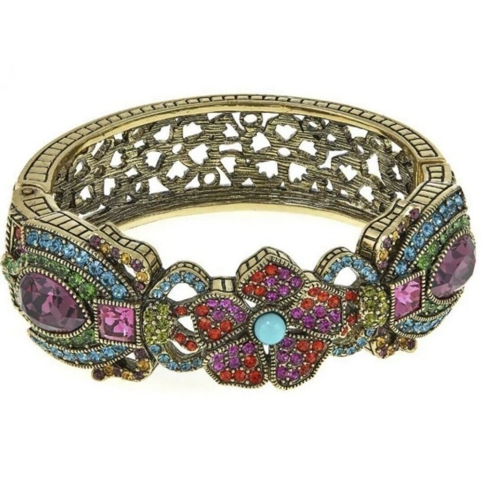 Heidi Daus " Fabulous Flutterbug "Crystal Hinged Bangle Bracelet FLORAL PRETTY!